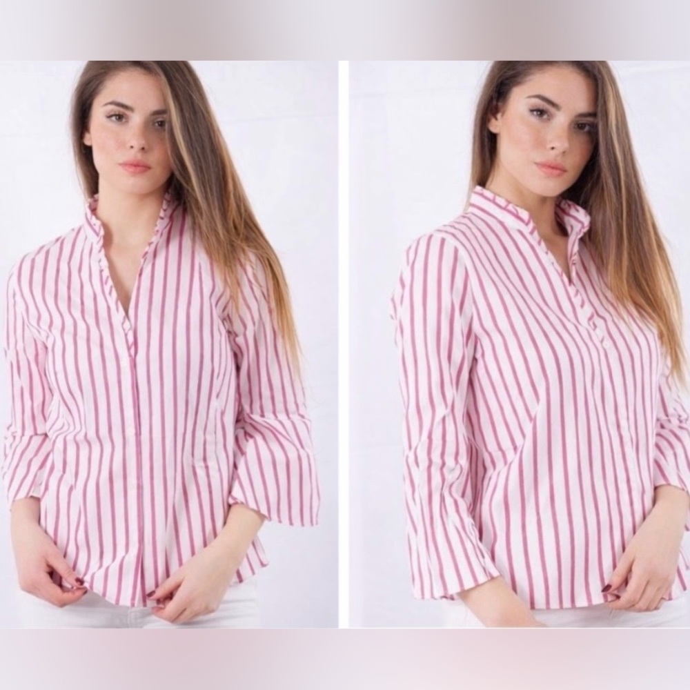EMME MARELLA Bell Sleeve Striped Button Up Blouse